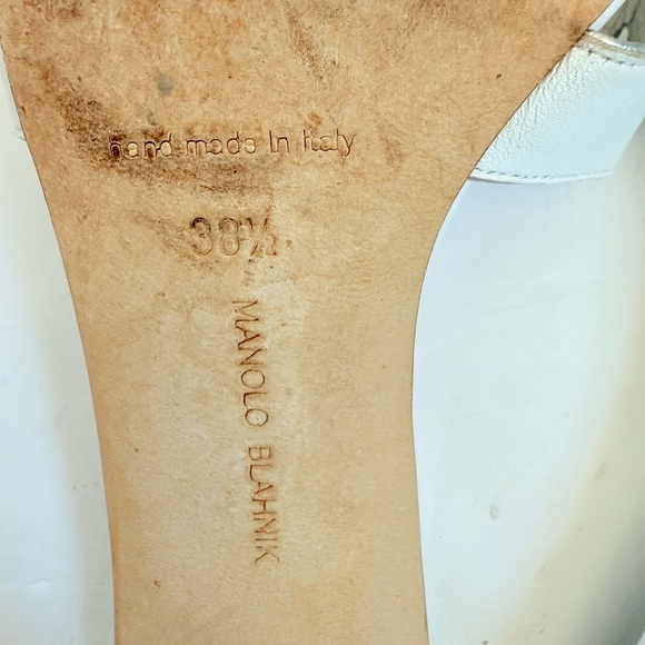 Manolo Blahnik White Lamb Leather Haribalmu 50mm open toe mules EU 38.5 - Picture 9 of 10